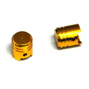 Tire valve stem caps piston shape gold pair