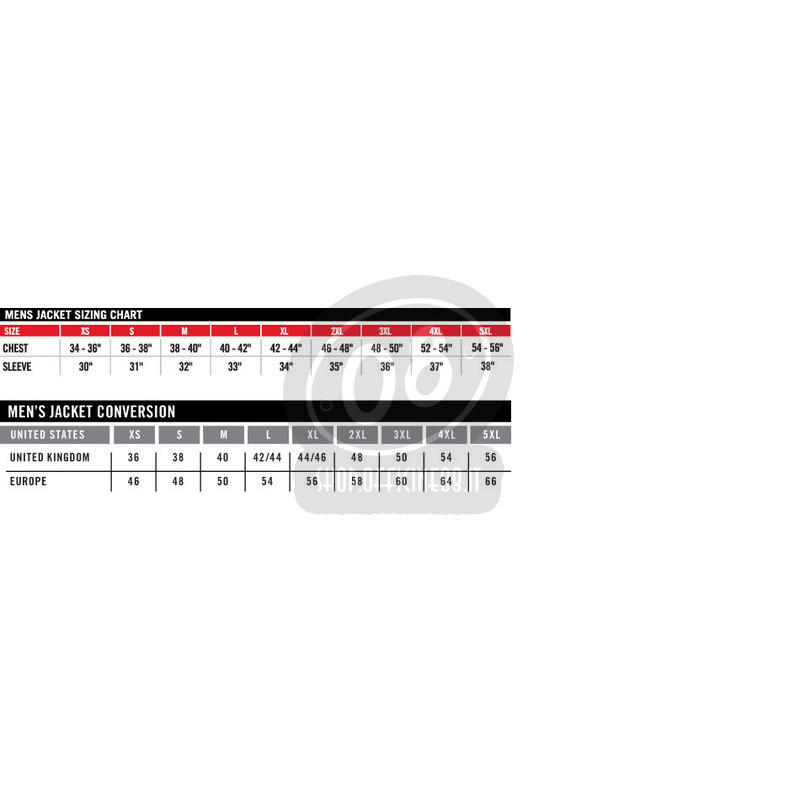 Icon Jacket Size Chart