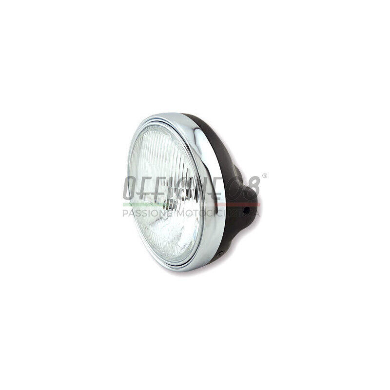 Halogen headlight 7'' Lucas pattern lens black polish rim chrome