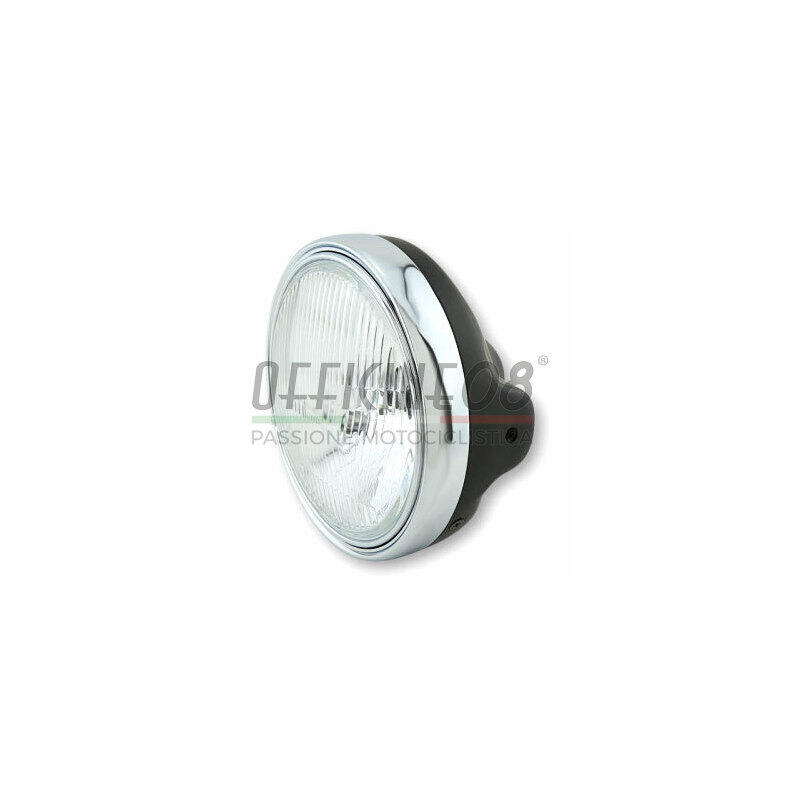 Halogen headlight 7'' Lucas pattern lens black matt rim chrome